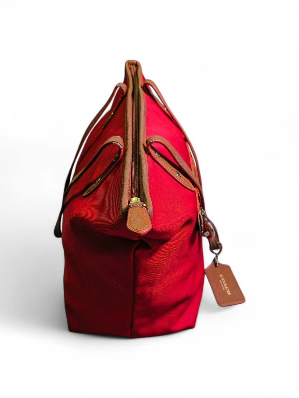 Vintage Coach Red Canvas Tote Bag Leather Trim Large Shoulder Purse Classic - Picture 6 of 8